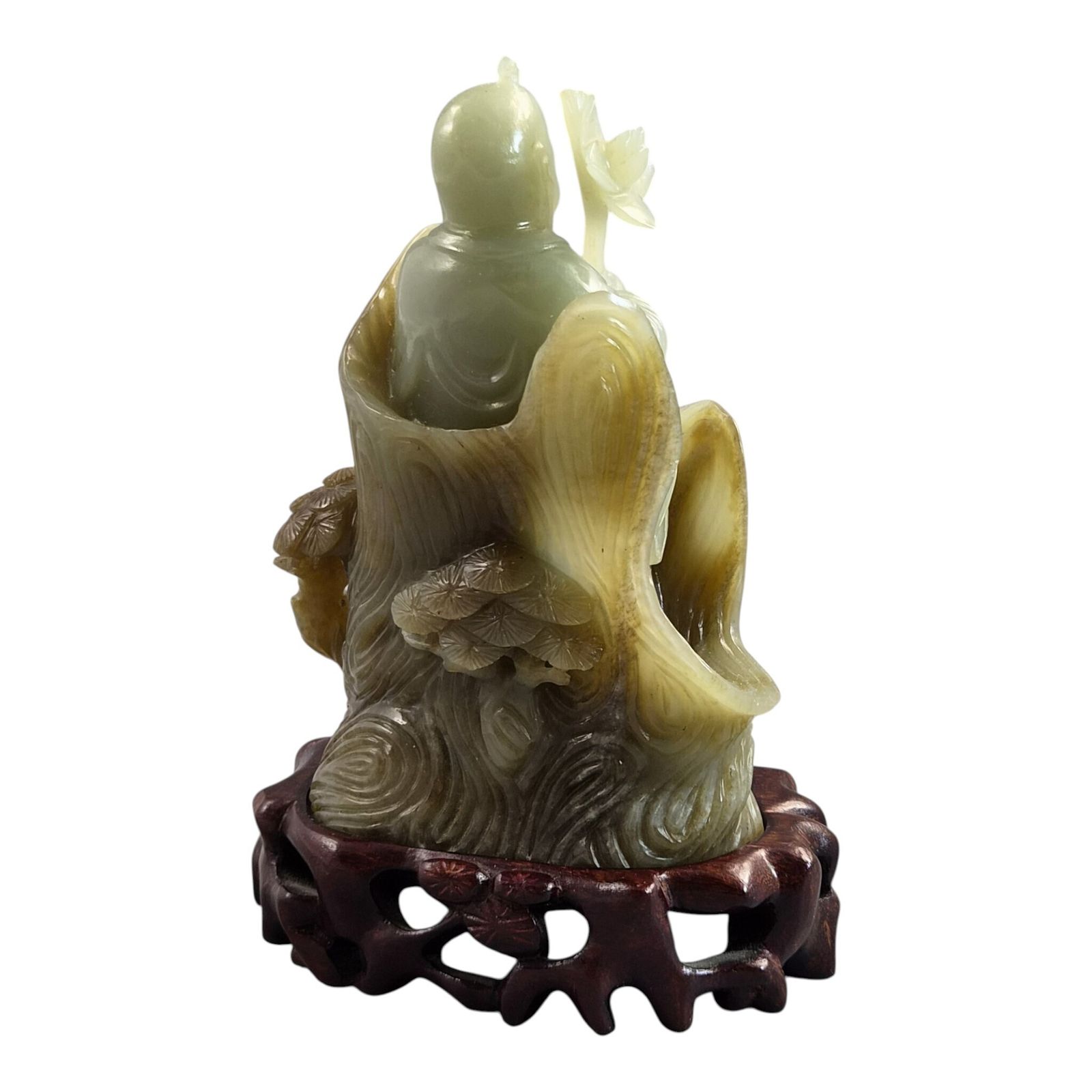Large Chinese Carved Jadeite Lotus Figure On Fitted Wooden Stand photo 5000.0