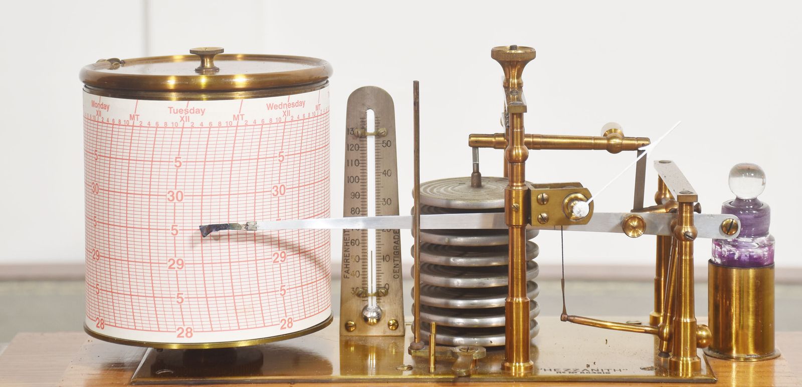 Rare Hezzanith Oak Cased Barograph With Art Nouveau Inlay photo 3474.0