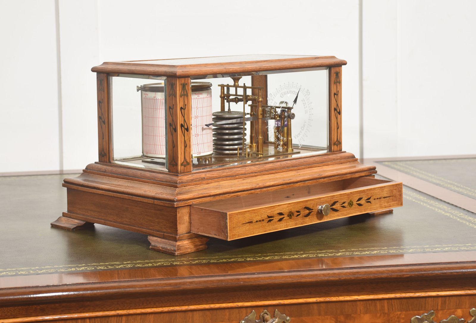 Rare Hezzanith Oak Cased Barograph With Art Nouveau Inlay photo buy