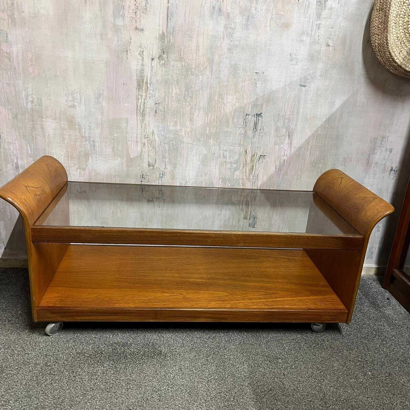 G Plan Tulip Coffee Table Mid Century Retro Teak Base Glazed Shelf Castors