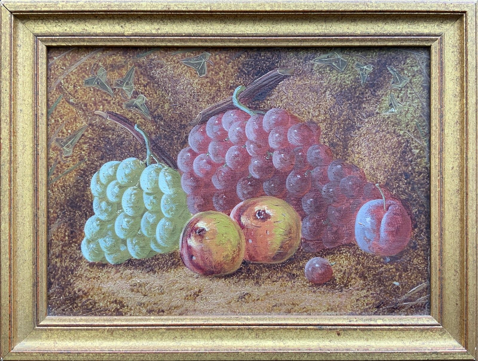 Antique Fruit Still Life Oil Painting Early 20th Century Grapes & Apples