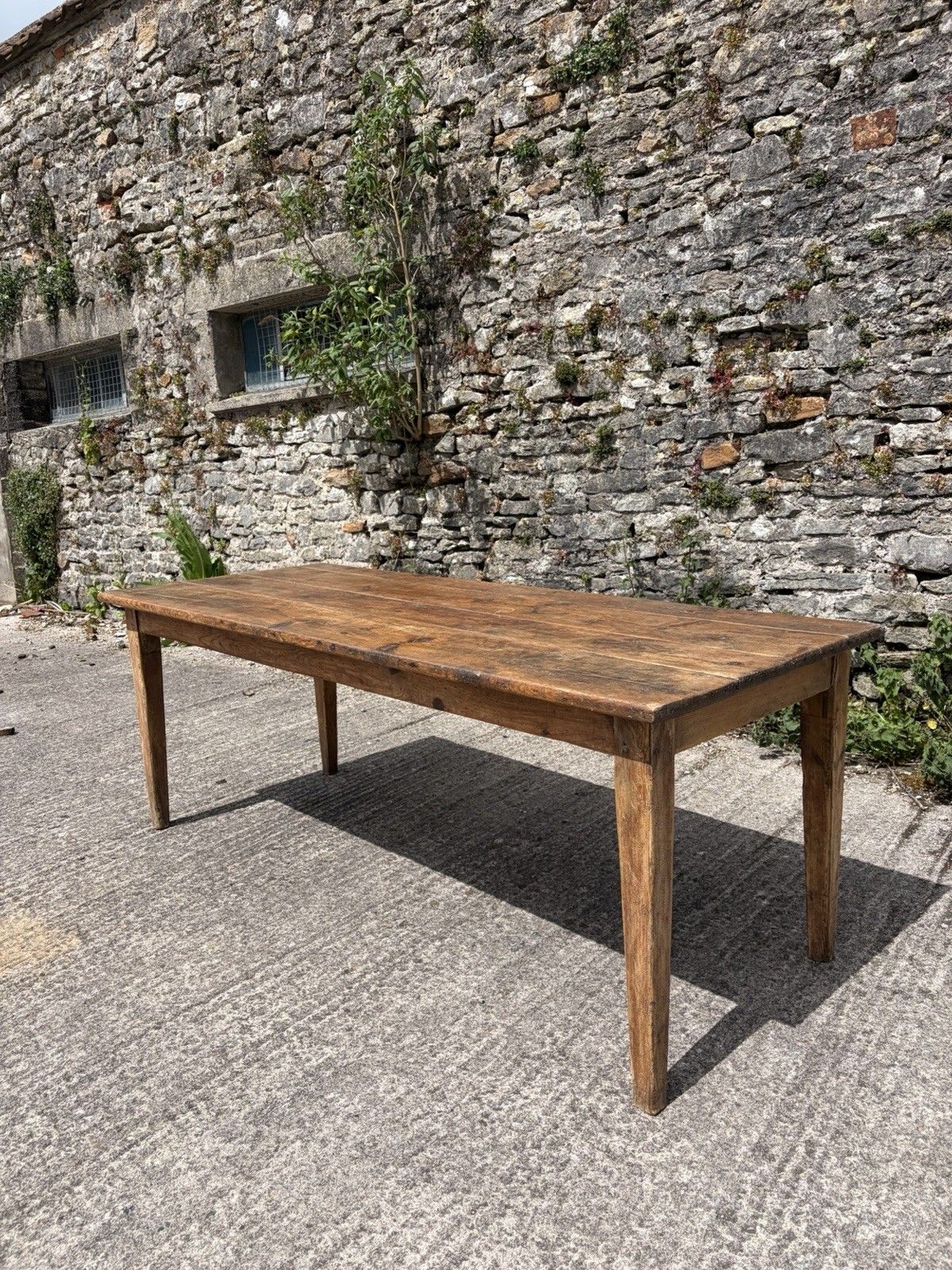 Antique French Pine Farmhouse Rustic Dining Table — 198cm — Circa 1900 photo vintage