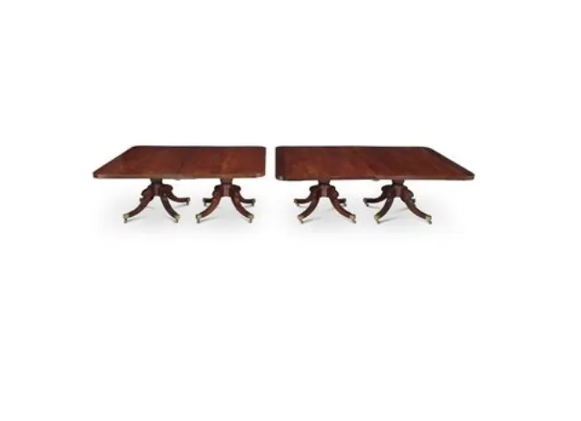 Antique Monumental Irish Regency Four Pedestal Mahogany Dining Table With Five Leaves photo for sale