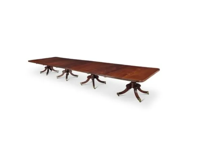 Antique Monumental Irish Regency Four Pedestal Mahogany Dining Table With Five Leaves photo Furniture