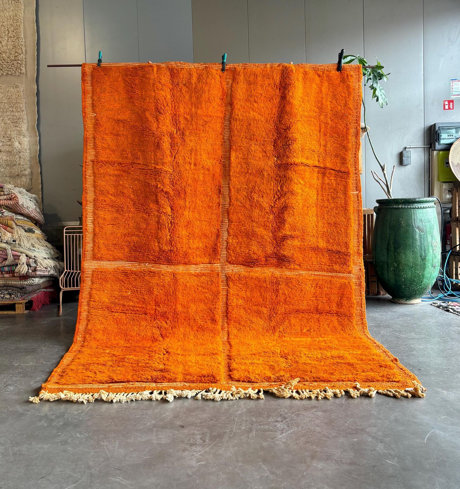 Handmade Moroccan Berber Mrirt Rug – Orange Wool Rug 210x320 Cm –Modern Textured Carpet – Bold Abstract Design – Large Living Room Area Rug