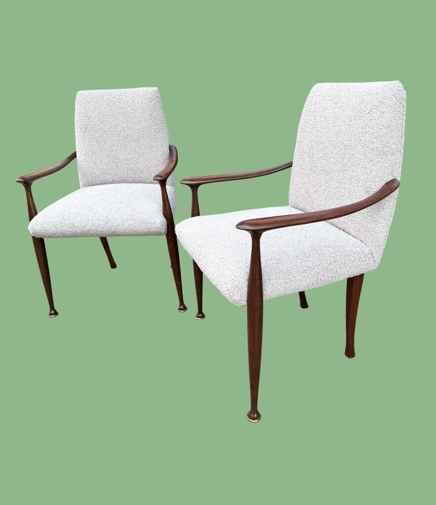 photo buy A Pair Of Italian 1950s Wallnut Chairs By Cassina Newly Upholstered In Light Grey Boucle