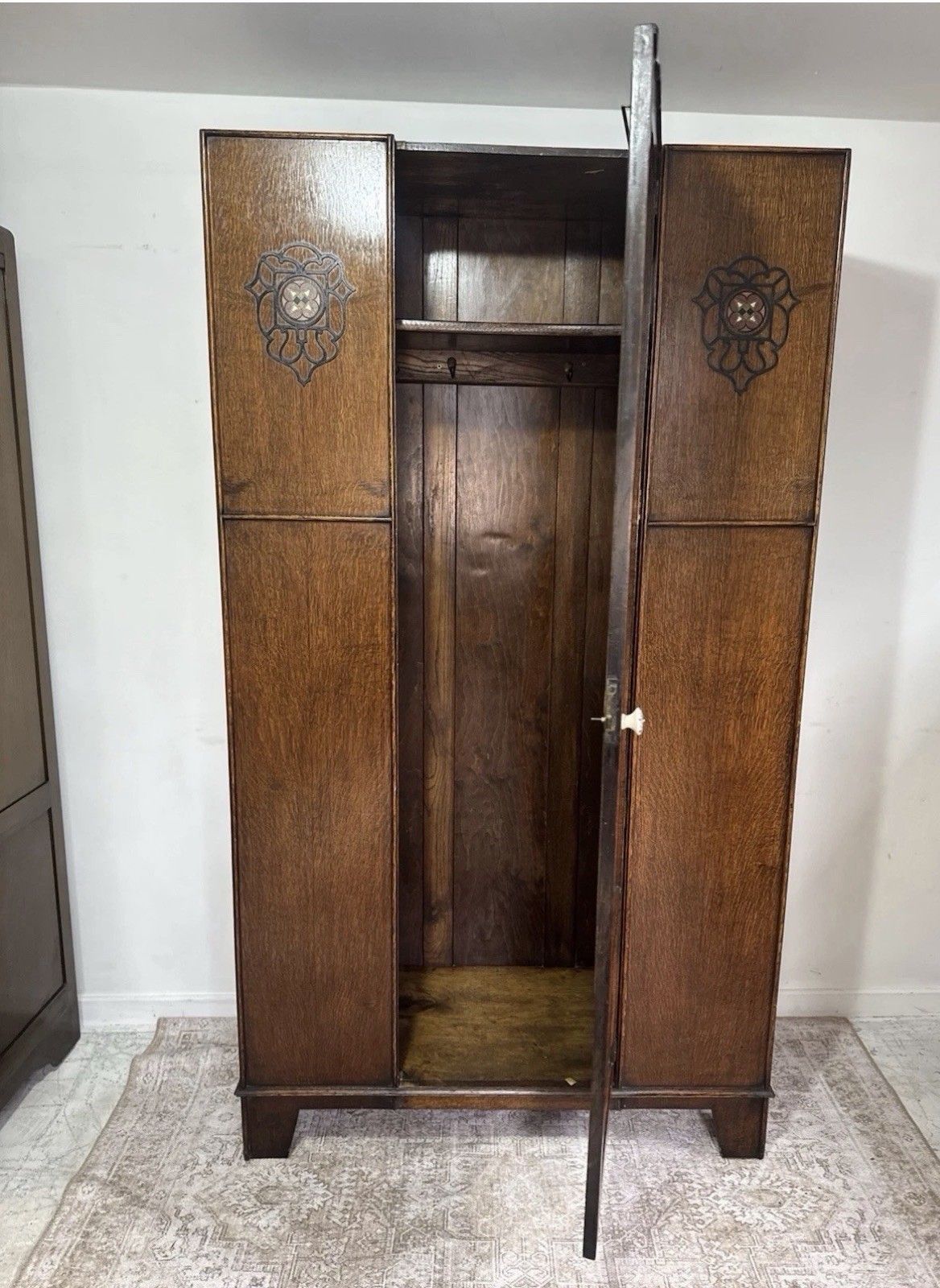 Vintage Antique Wardrobe Arts & Crafts Oak Hall Cloak Cupboard Art Nouveau photo furniture