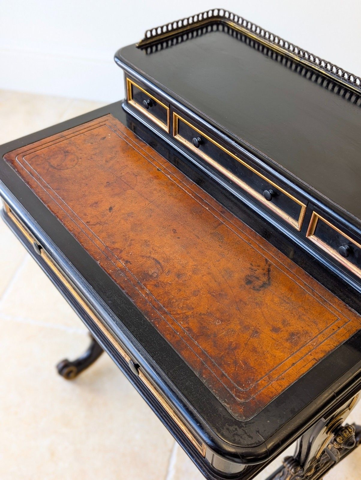 Antique Victorian Ebonised Bonheur Du Jour C.1870 photo for sale