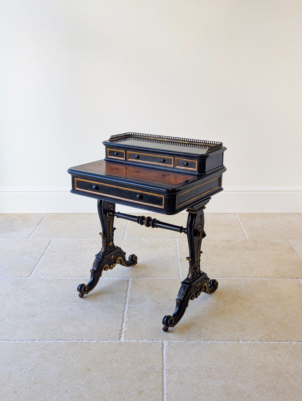 Antique Victorian Ebonised Bonheur Du Jour C.1870 photo Furniture