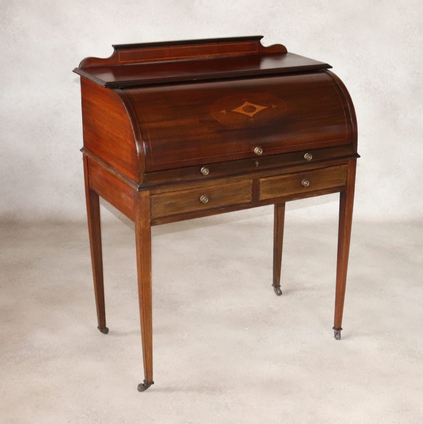 ​Antique Edwardian Mahogany Cylinder Bureau Desk Sheraton Style Circa 1900 photo furniture