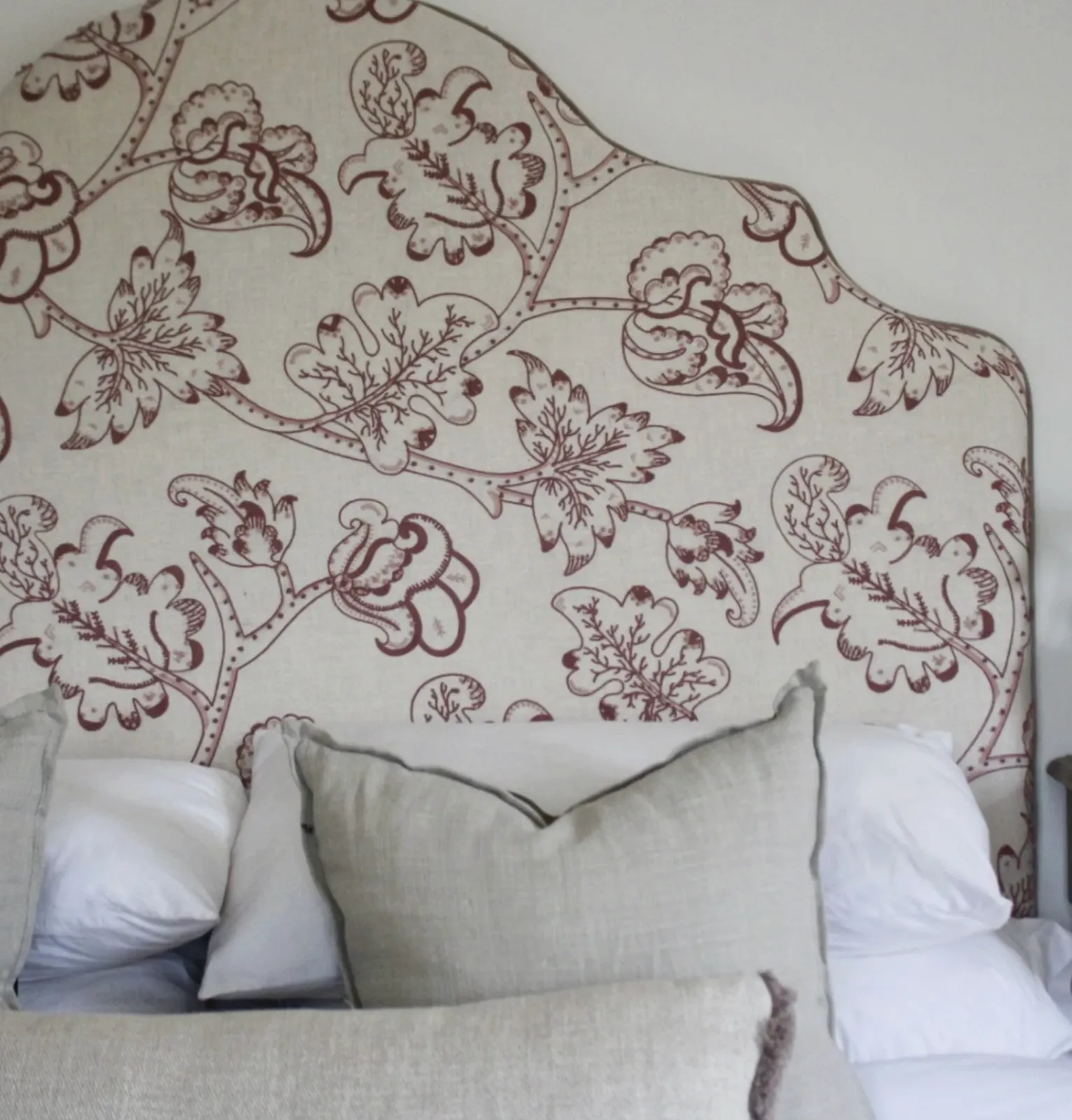 King Size Headboard In James Hare Arboreal Burnt Blossom Embroidered Fabric