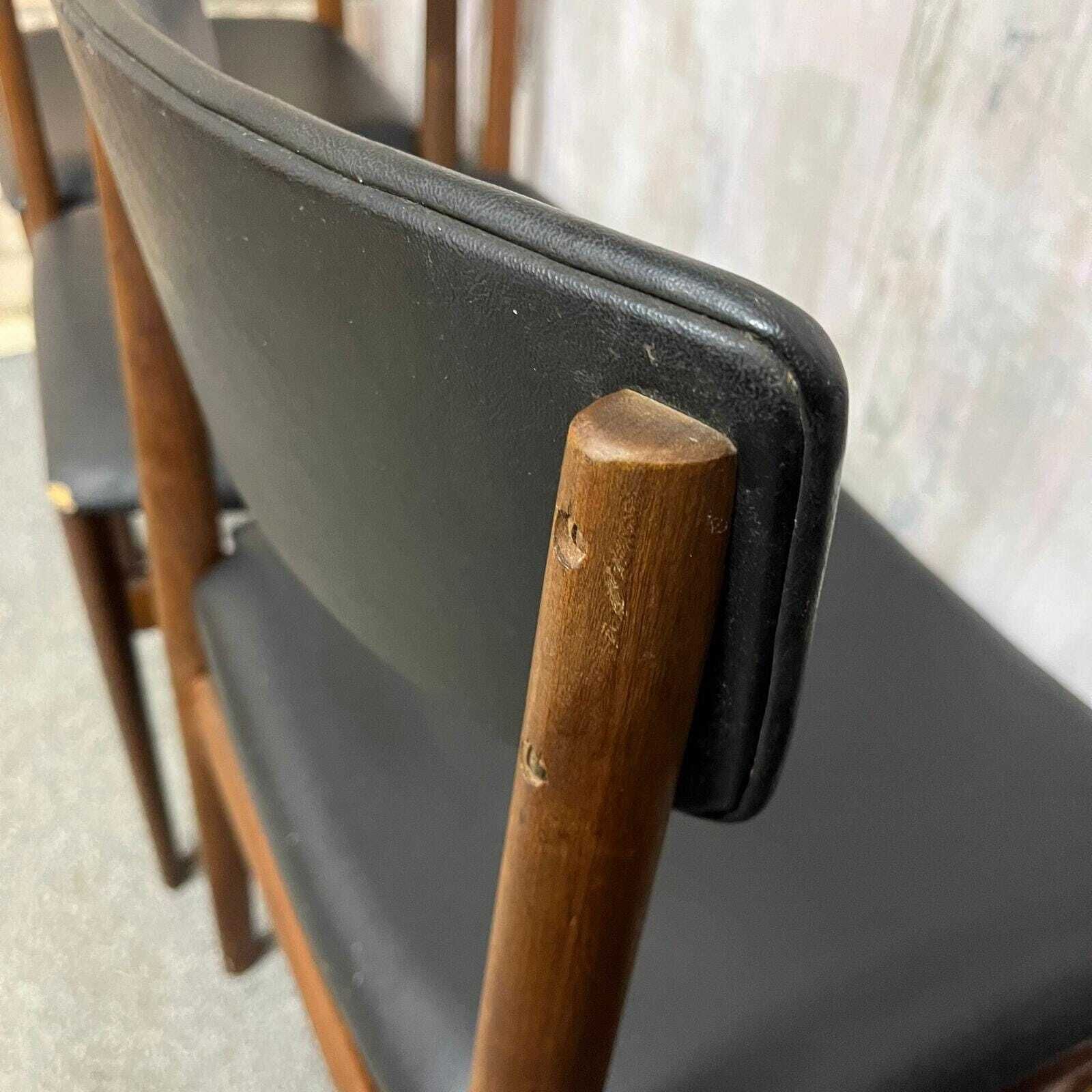 4x Danish Mid Century 1960s Dining Chairs Teak Upholstered Faux Leather photo vinterior