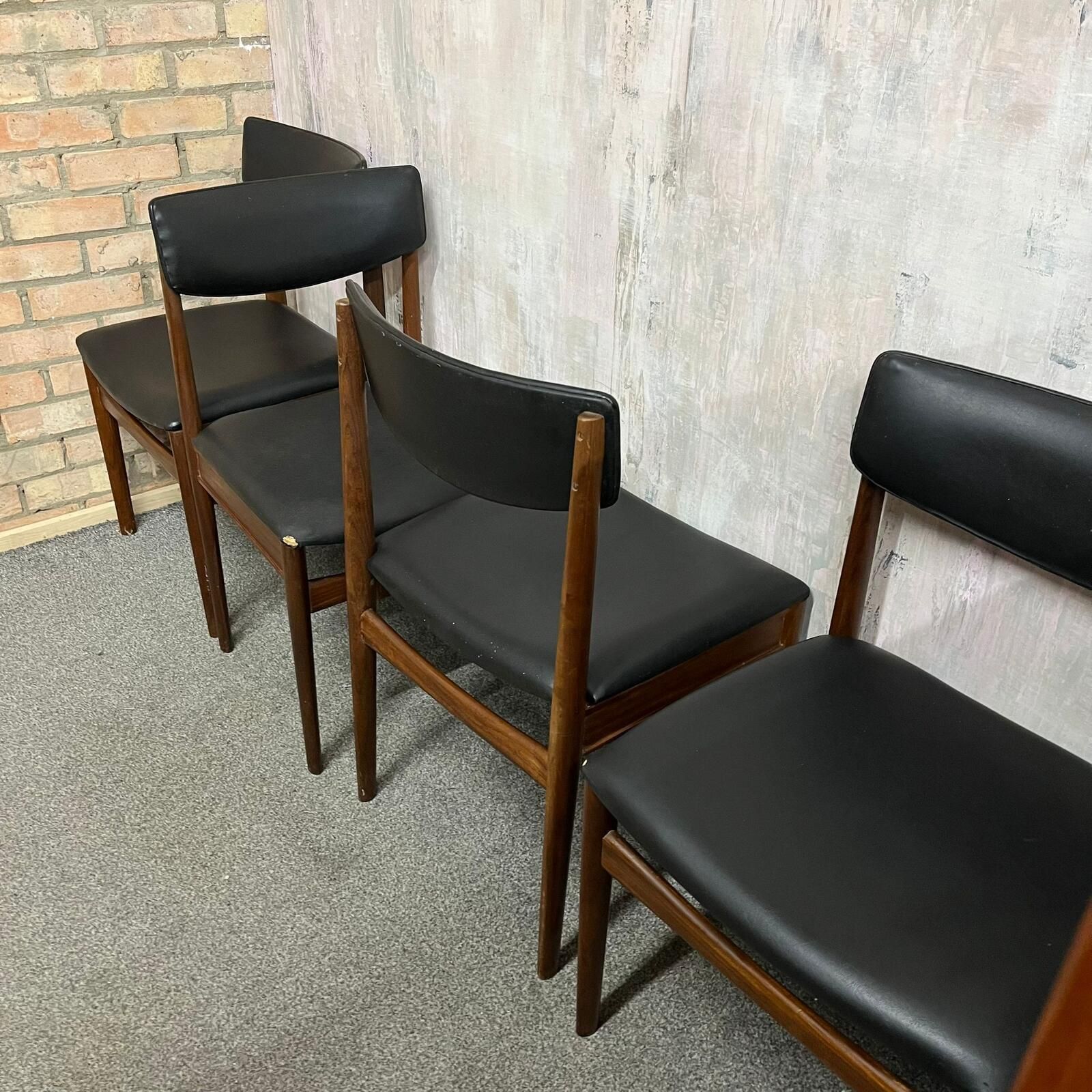 4x Danish Mid Century 1960s Dining Chairs Teak Upholstered Faux Leather photo buy