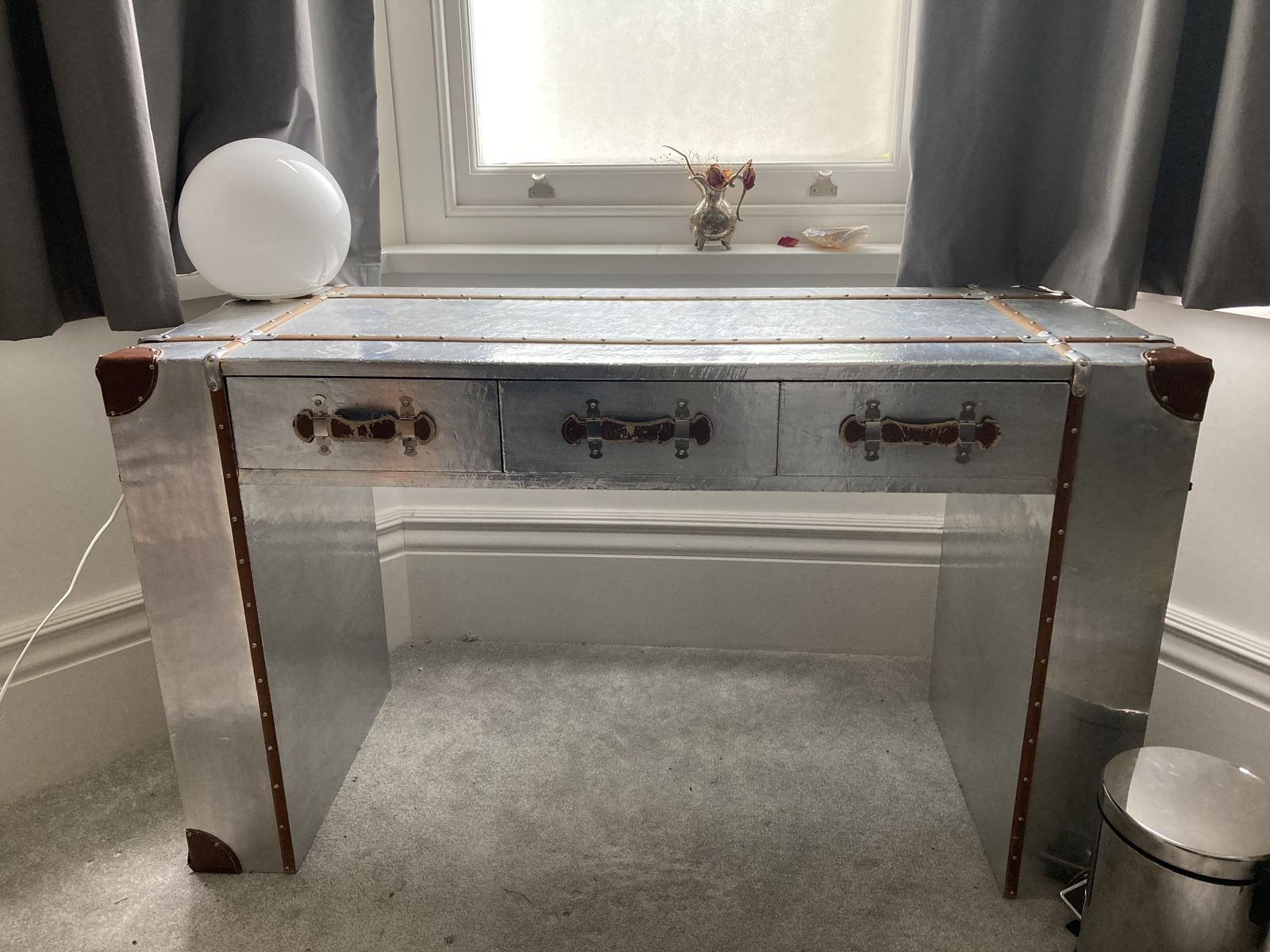 Antique Aviation Desk   Aluminium And Leather