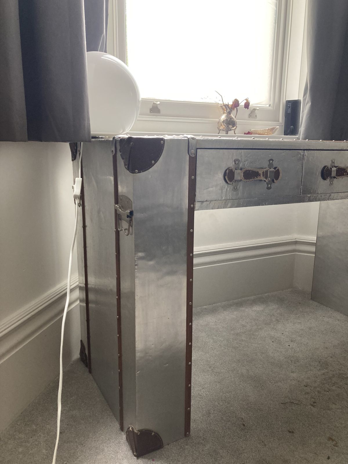 Antique Aviation Desk   Aluminium And Leather photo furniture