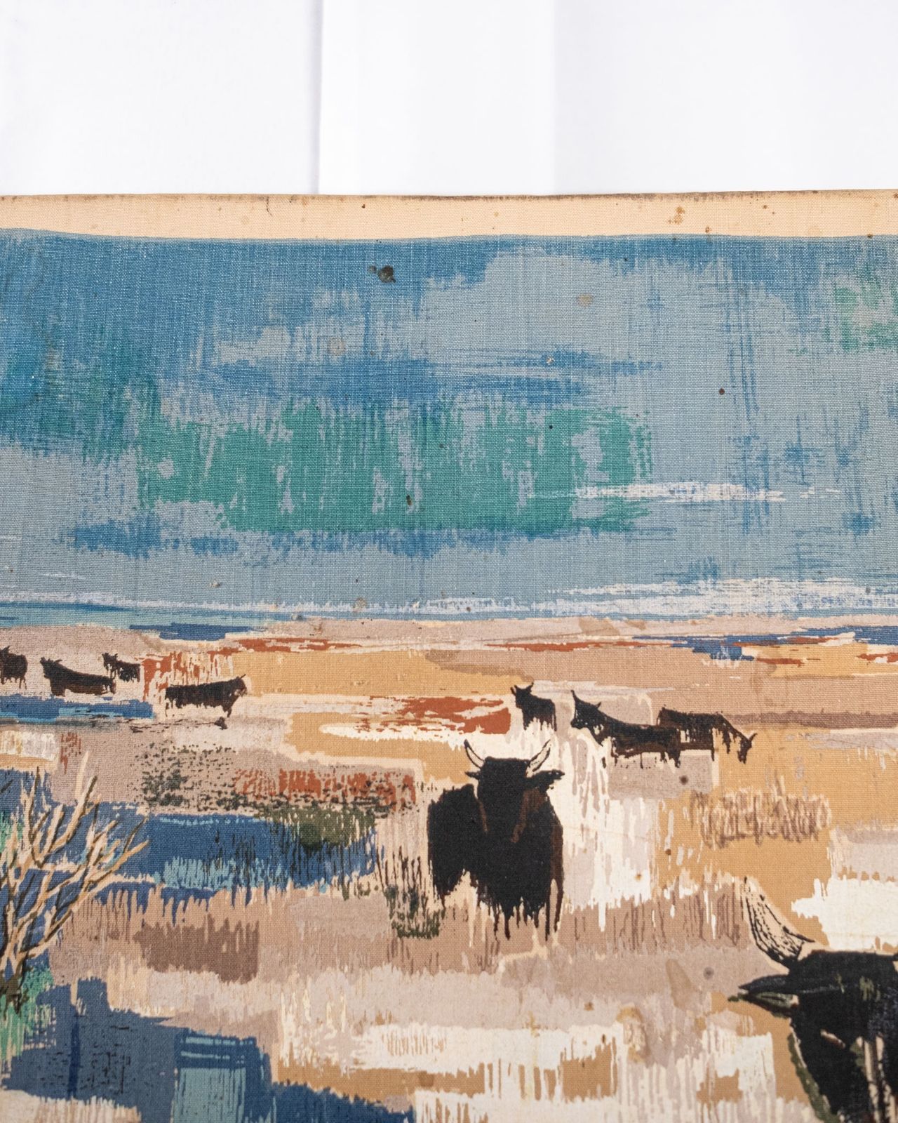 Printed Fabric "Bulls In The Camargue " / Robert Debiève photo vintage