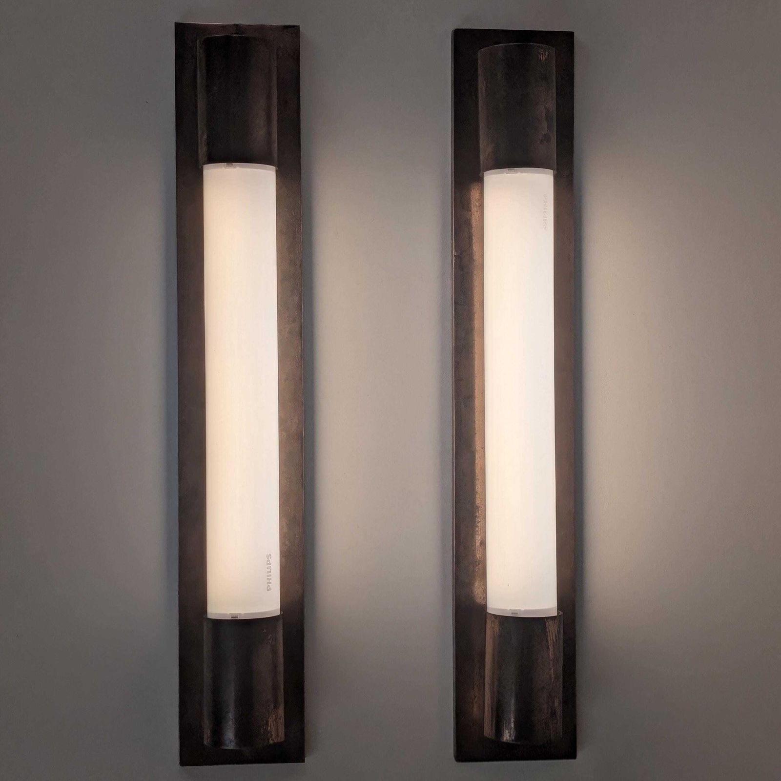 Art Deco Copper Tube Sconces, Pair Of French Modernist Wall Lights, Industrial Bauhaus Architecture photo furniture