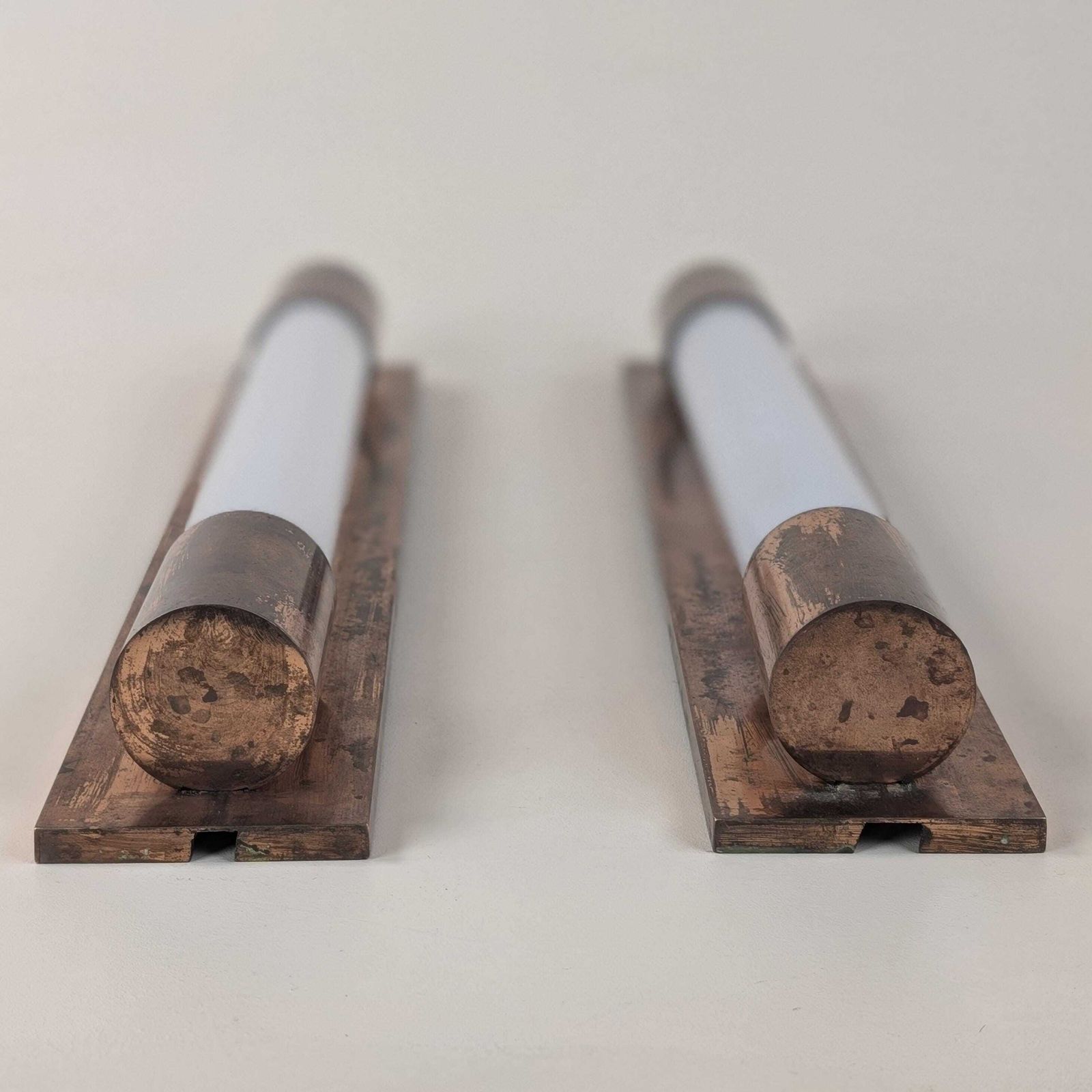 Art Deco Copper Tube Sconces, Pair Of French Modernist Wall Lights, Industrial Bauhaus Architecture photo vinterior