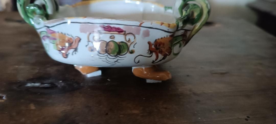 Antique Majolica Sauce Pan Decorated With Grotesques 19th Century Tuscany photo buy