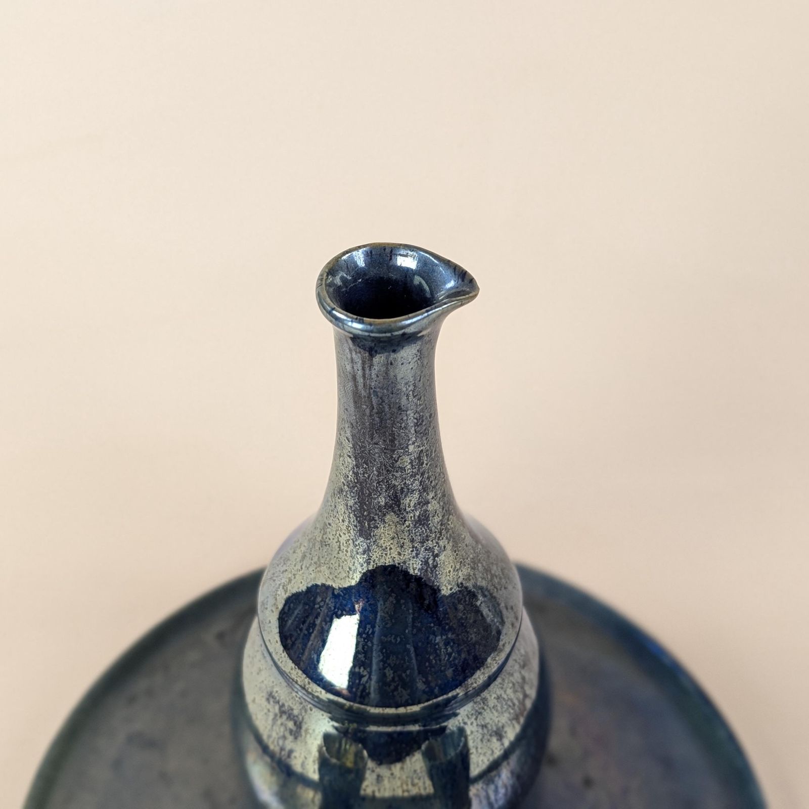 Liqueur Set, Flamed Stoneware Rambervillers Alphonse Cytere Blue Luster Ceramic Carafe Cups Tray Art Deco photo vinterior