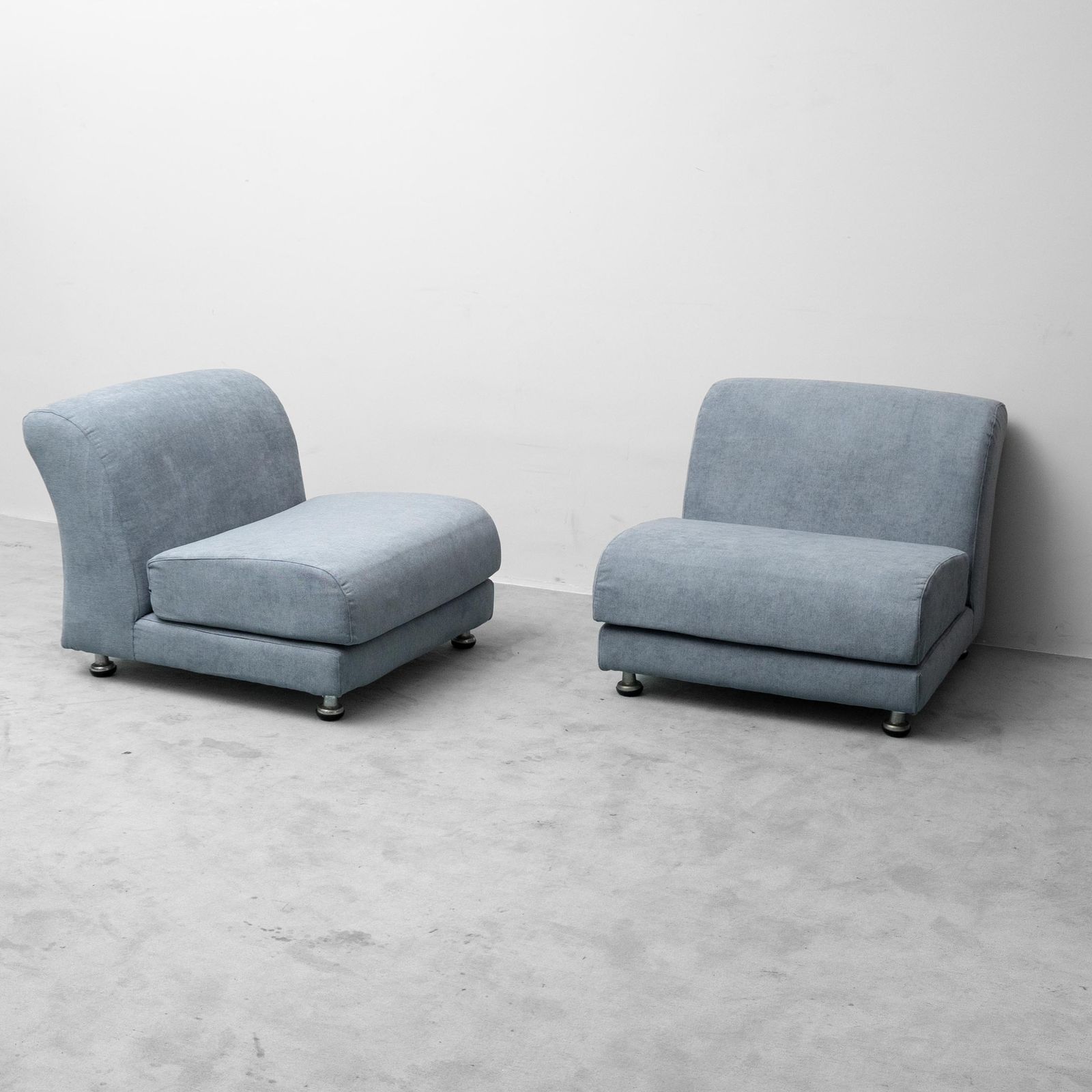 Vintage 2 Seater Modular Sofa In Light Blue Fabric, 1970s Modern Antiques photo for sale