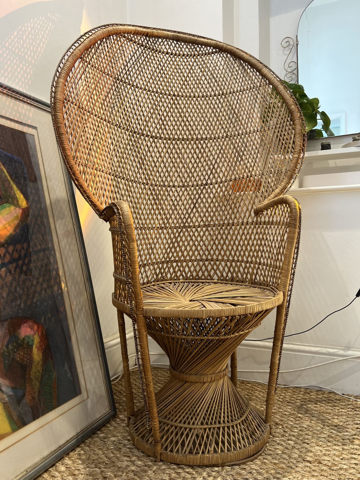 Vintage Peacock Rattan Chair (1970s) photo vinterior