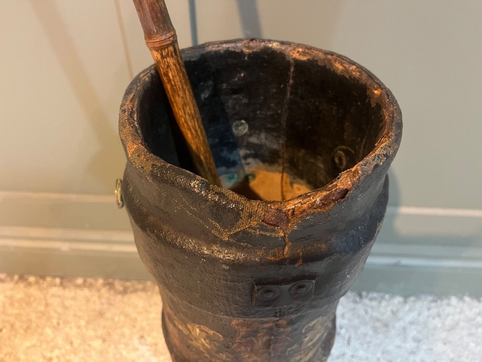 Antique Stick/Umbrella Stand Leather Cordite Shell Case W Royal Insignia photo buy
