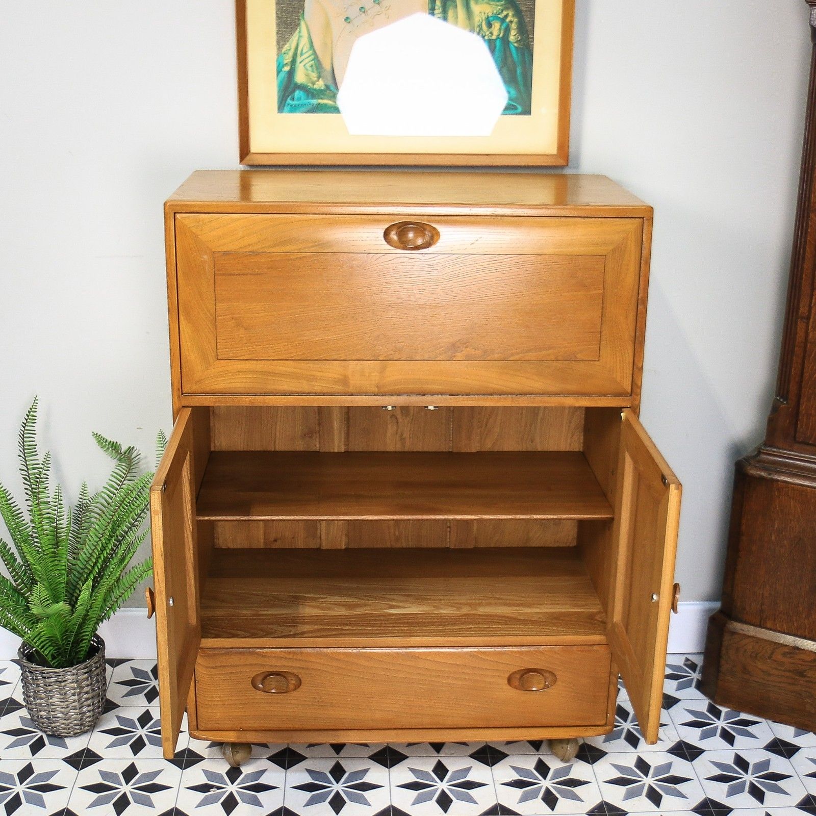 photo buy Ercol Windsor Blonde Drinks Cocktail Cabinet Bureau In Elm Model 469