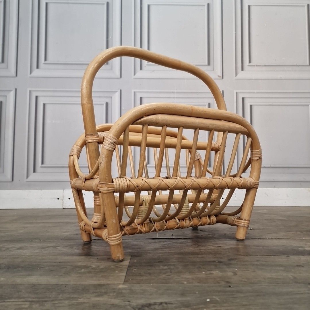 Vintage Bamboo Magazine Rack Rattan Newspaper Holder Boho Retro Mid Century Mcm