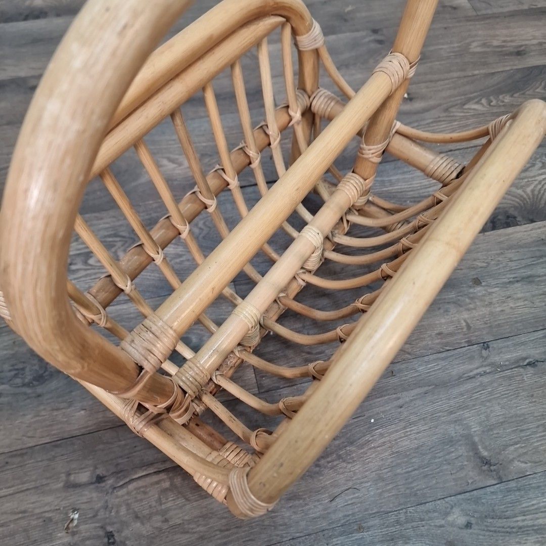 Vintage Bamboo Magazine Rack Rattan Newspaper Holder Boho Retro Mid Century Mcm photo vintage