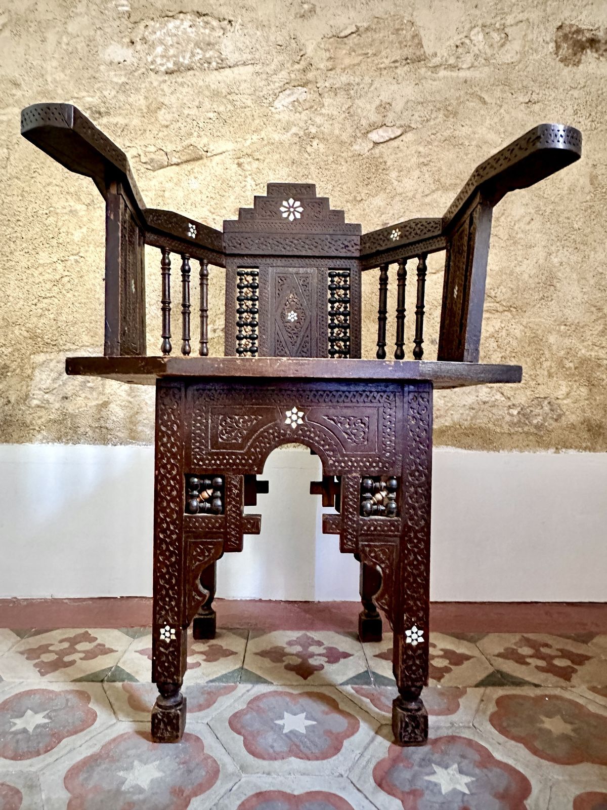 photo for sale Pair Of Syrian Mother Of Pearl Inlaid Armchairs