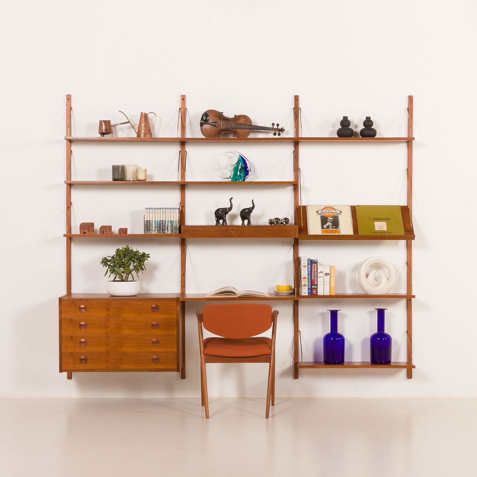 Danish Teak Wall Unit In The Style Of Cadovius, Sorensen With A Lamp, 1970s photo for sale