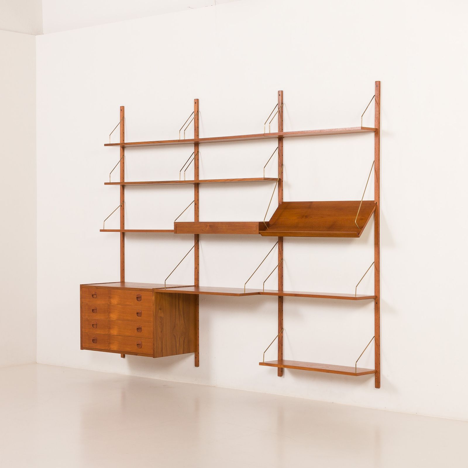 Danish Teak Wall Unit In The Style Of Cadovius, Sorensen With A Lamp, 1970s photo vinterior