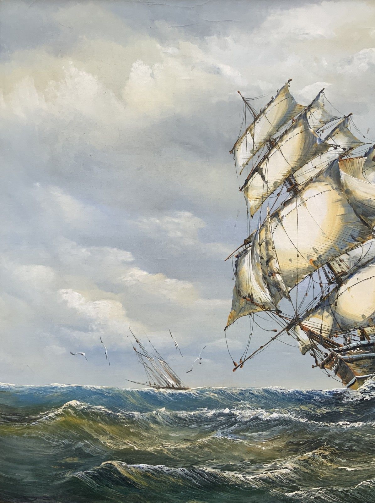 John Ambrose (1931–2010) Large Marine Rough Seas Ship Seascape Oil Painting photo buy