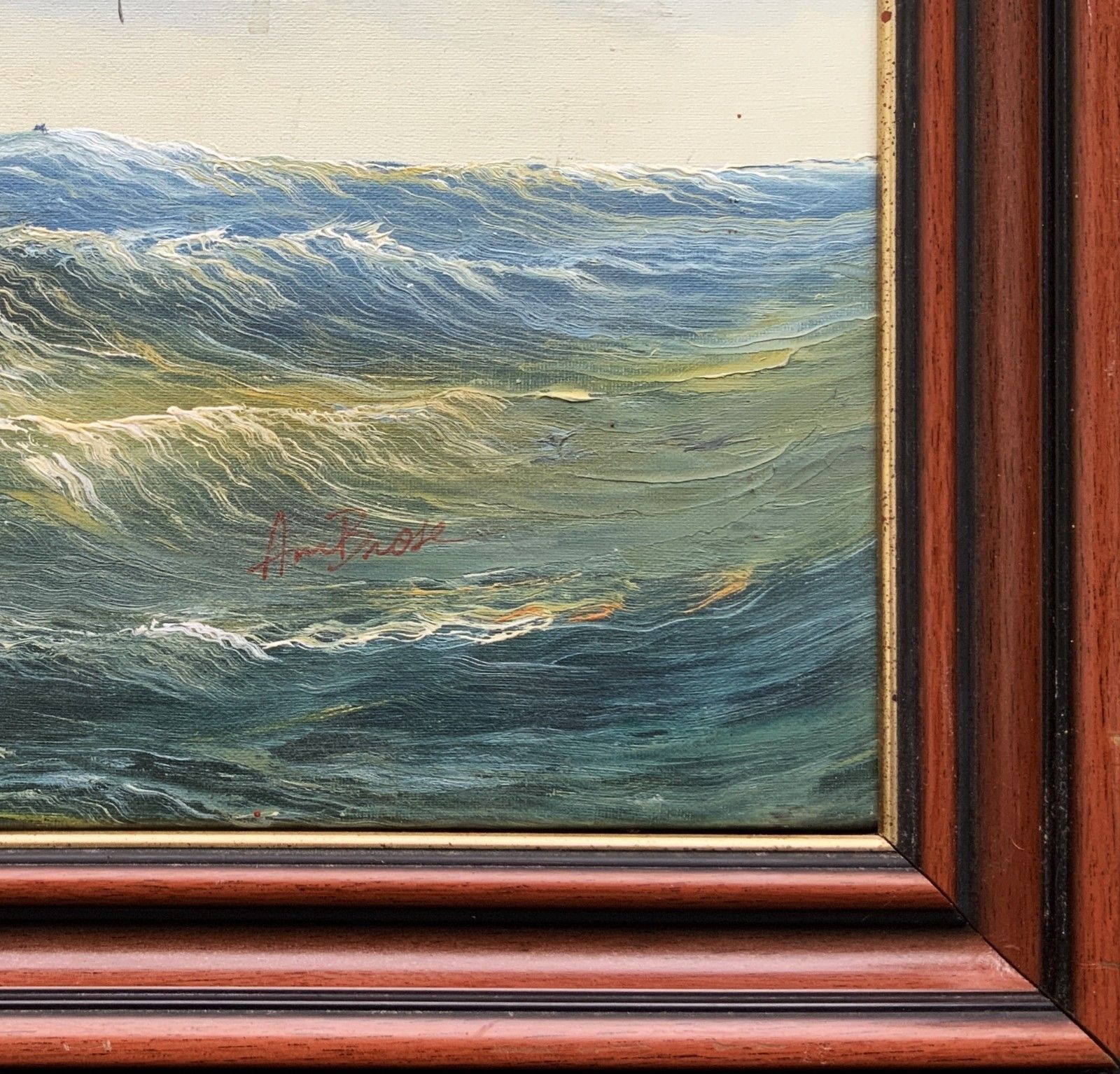 395.0 John Ambrose (1931–2010) Large Marine Rough Seas Ship Seascape Oil Painting photo