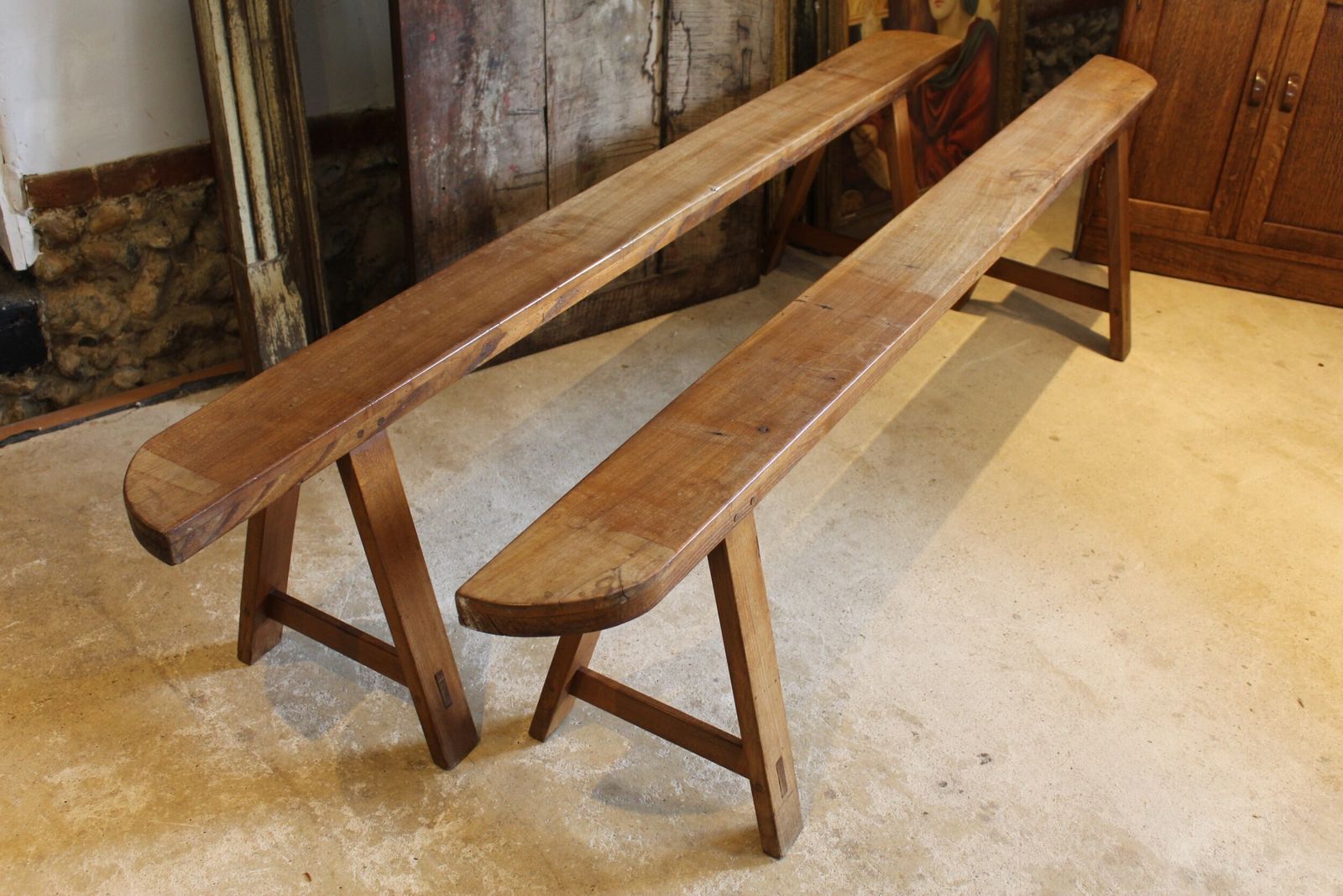 Benches Refectory French Fruitwood Dining Pair C1880 photo buy