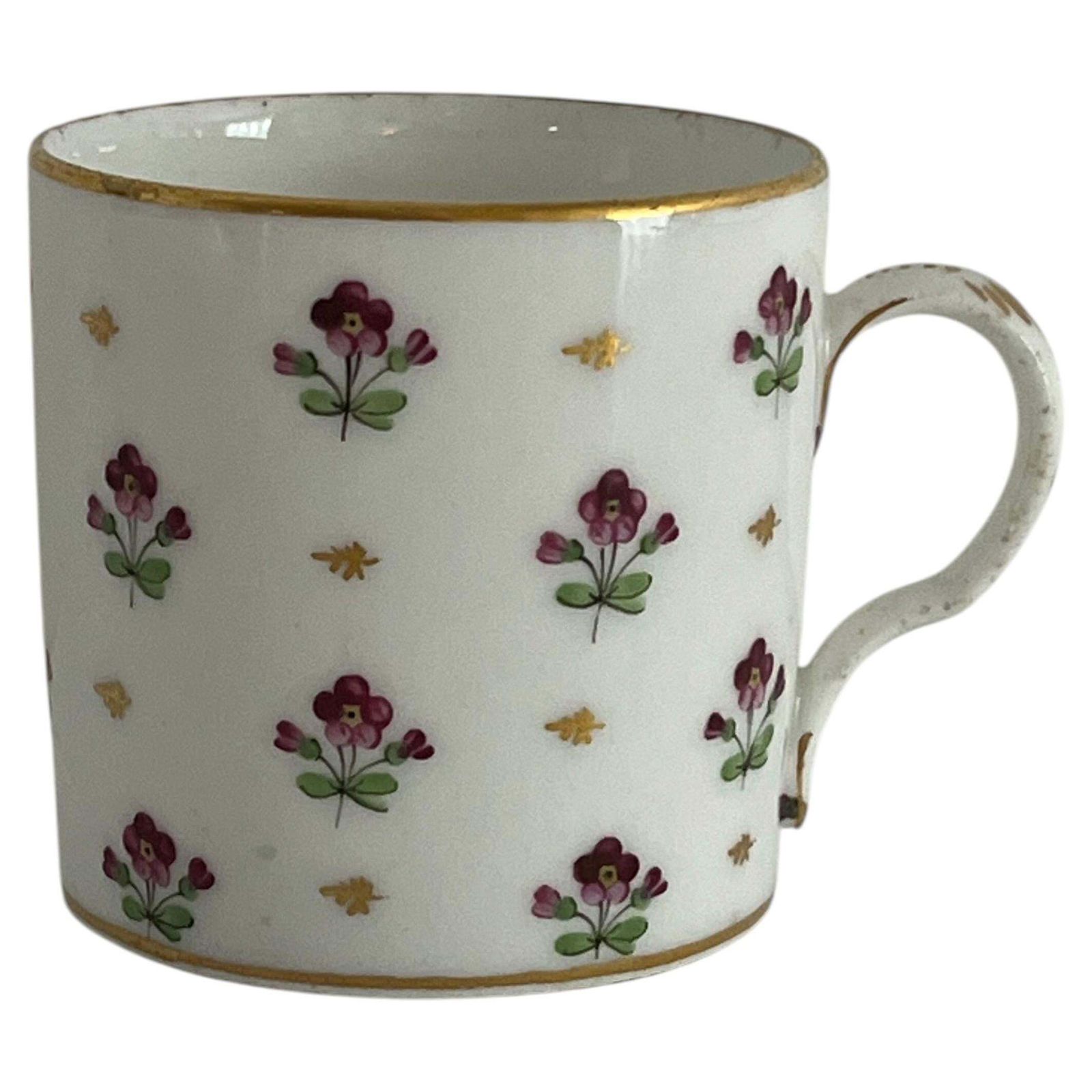 Old Paris Porcelain Coffee Can Floral Sprigs Polychrome, French Ca 1795