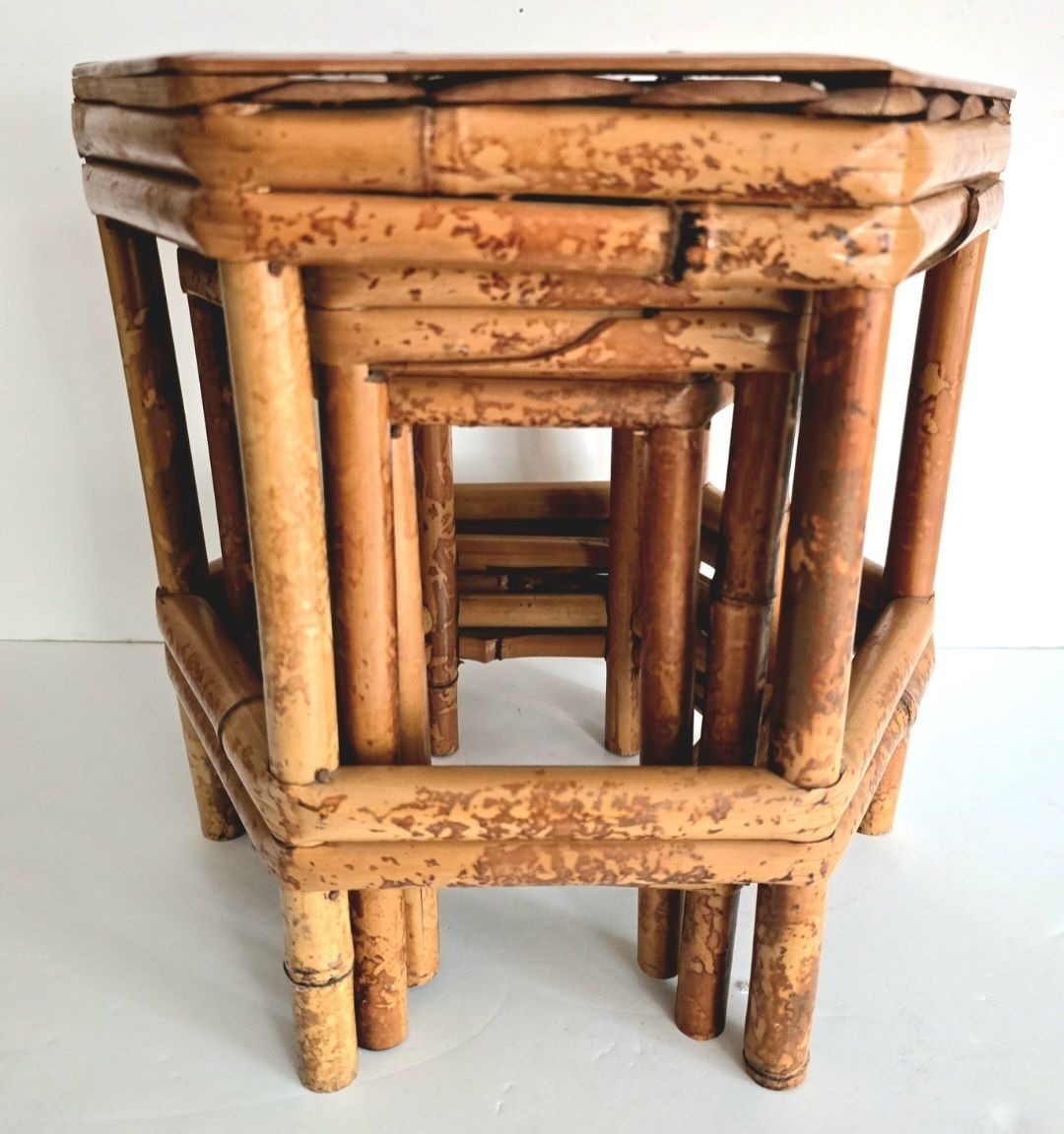 A Set Of Three Antique French Tiger Bamboo Nesting Tables. photo for sale