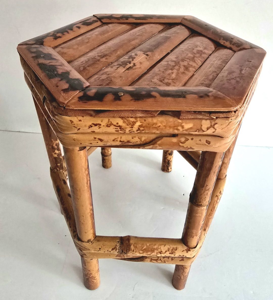 Furniture A Set Of Three Antique French Tiger Bamboo Nesting Tables. photo
