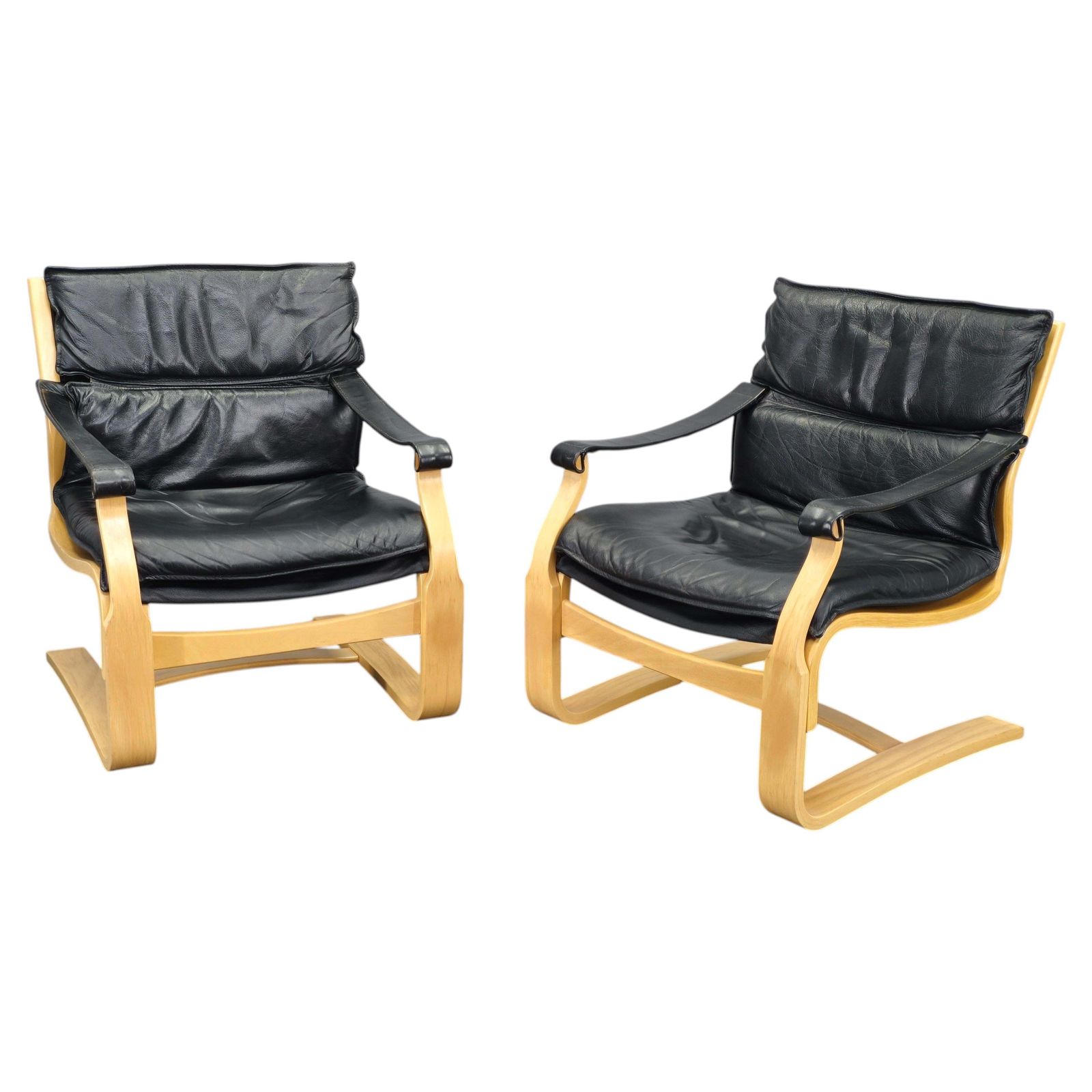 Pair Of Leather Lounge Chairs By åke Fribytter For Nelo Kroken 1960s