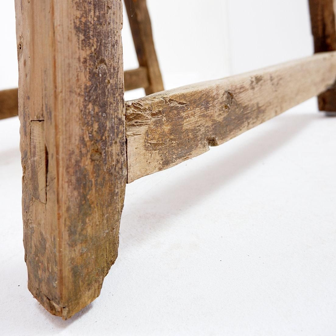 photo vinterior Rustic Farmhouse Side Table With Drawer, Wood And Metal, Circa 1960