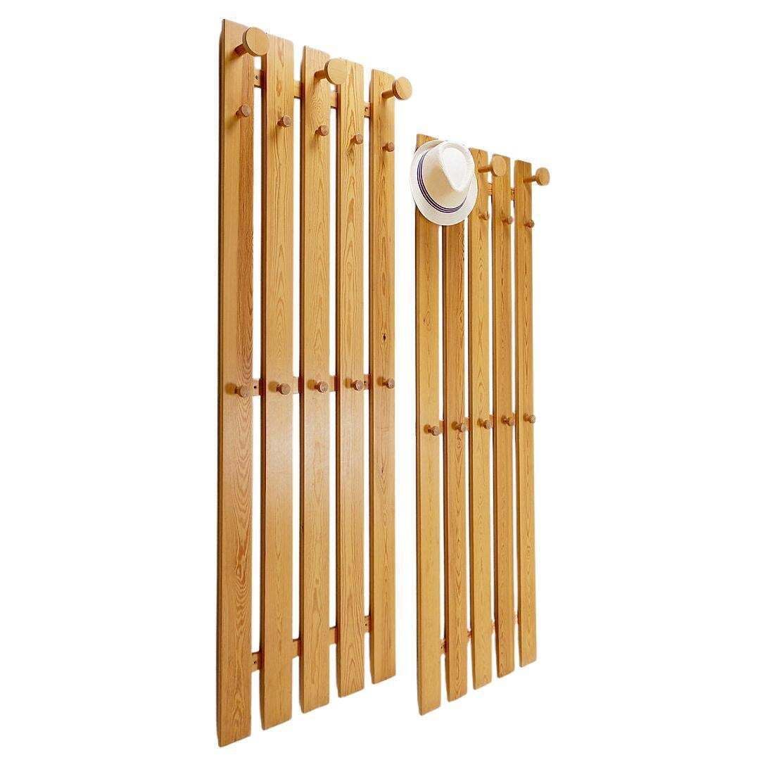 Pair Of Mid Century Modern Slatted Wall Coat Racks, Wood, Circa 1980