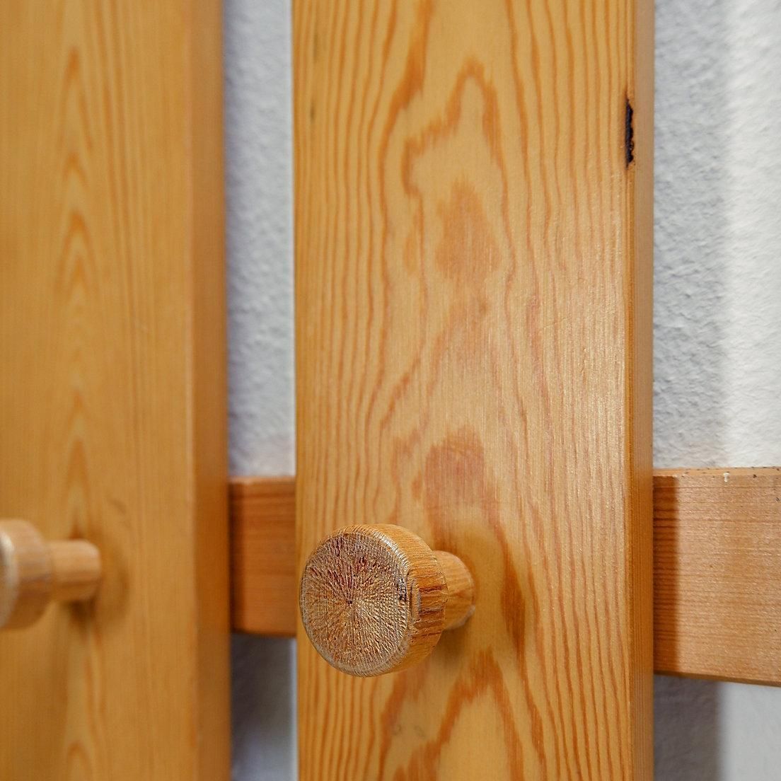 Pair Of Mid Century Modern Slatted Wall Coat Racks, Wood, Circa 1980 photo for sale