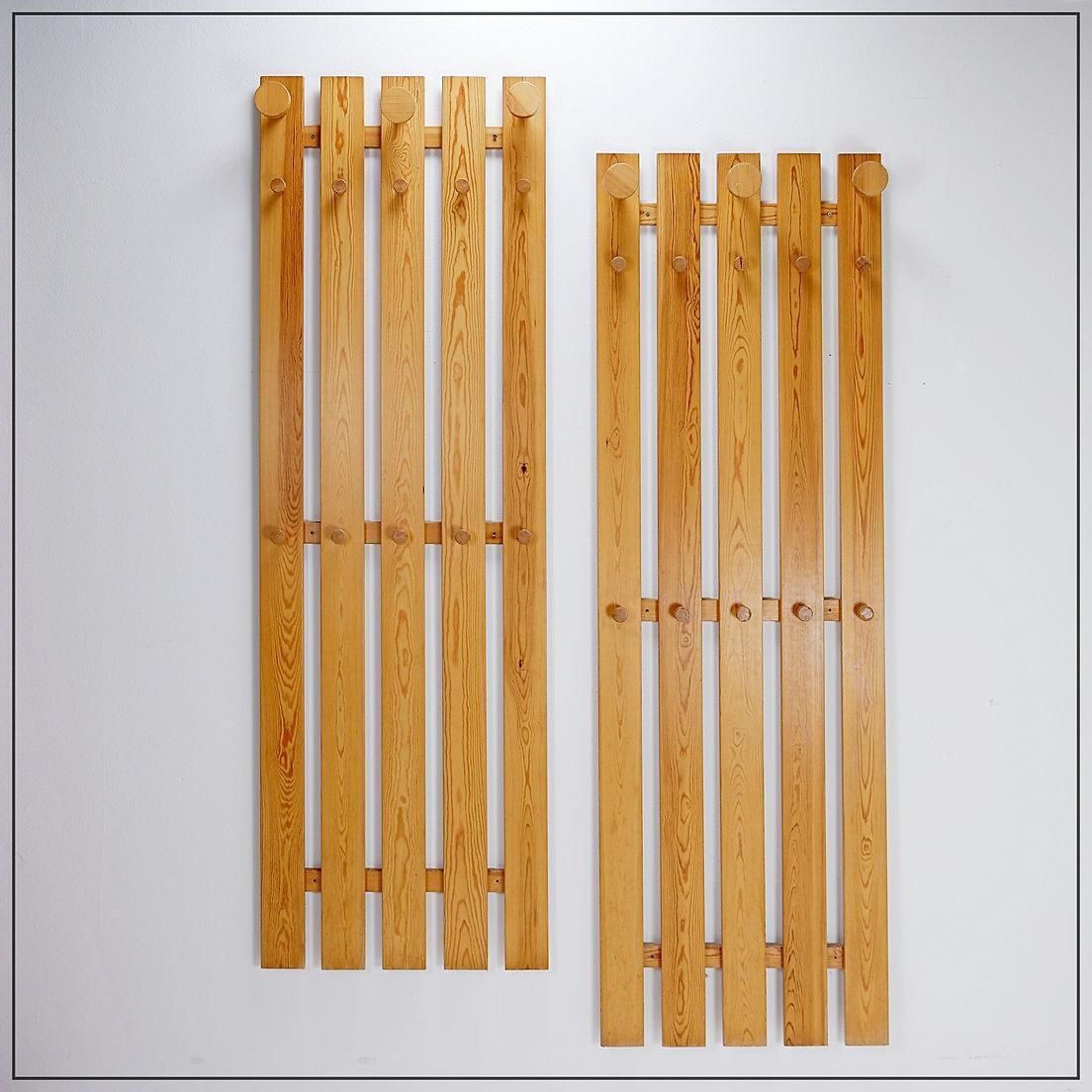Pair Of Mid Century Modern Slatted Wall Coat Racks, Wood, Circa 1980 photo Furniture