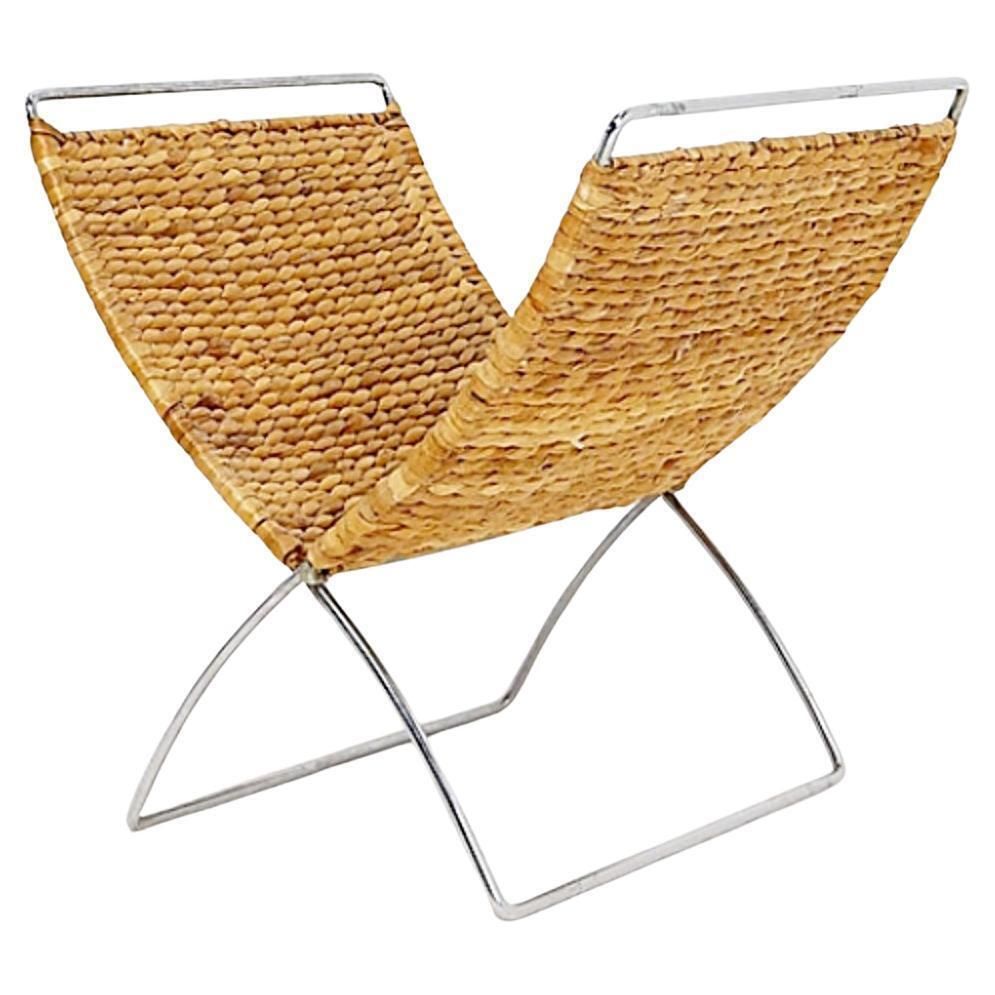 Foldable Magazine Rack In Chrome And Banana Leaves   1970s