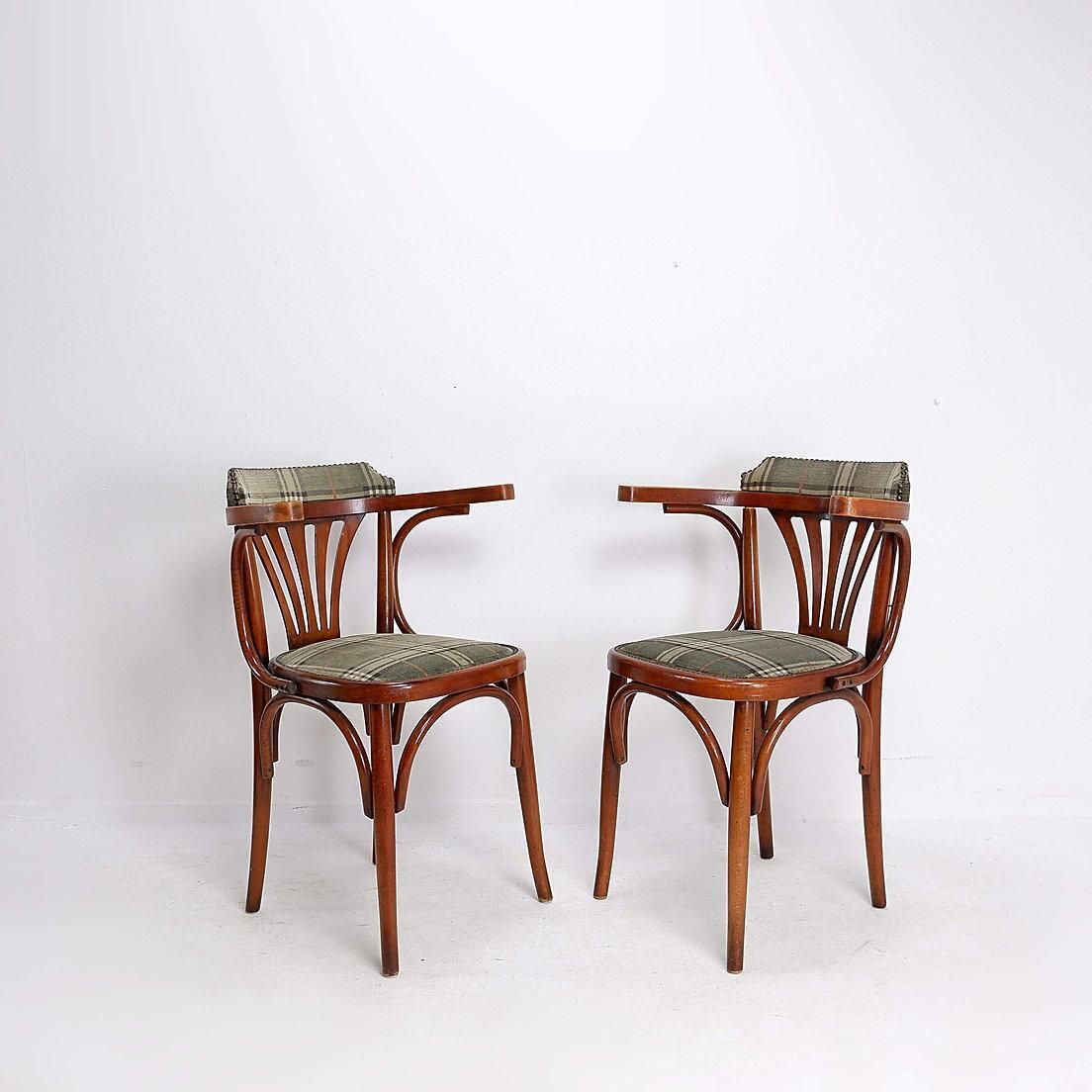 photo for sale Pair Of "Palmette" Armchairs In Bentwood   Hilma/Belgium   Original Upholstery