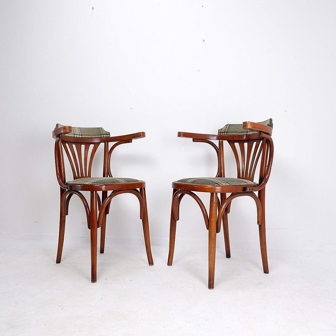 photo buy Pair Of "Palmette" Armchairs In Bentwood   Hilma/Belgium   Original Upholstery