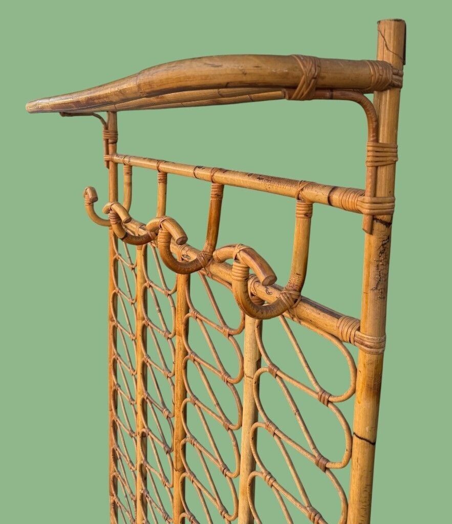 An Italian 1970s Full Length Bamboo Coat And Hat Rack With Top Shelf. photo 1550.0