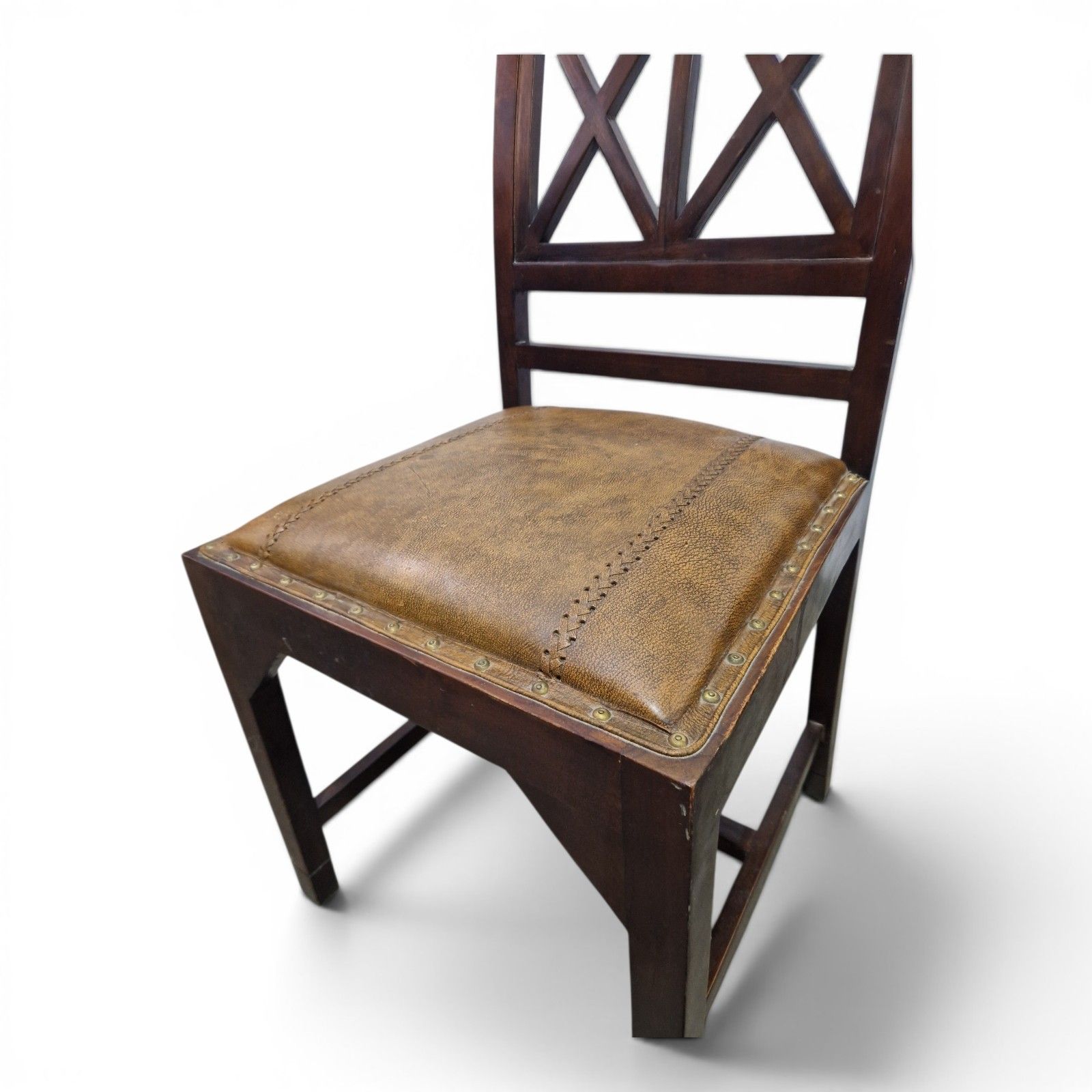 photo vintage Antique Mahogany Desk Chair Leather Seat Lattice Back Georgian Regency Style