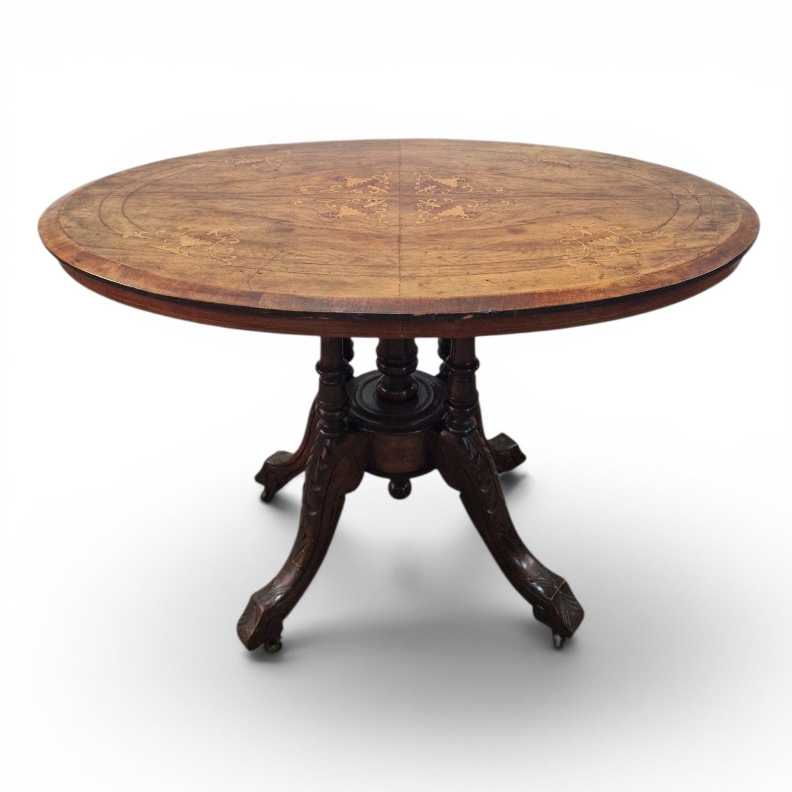 Antique Victorian Walnut Inlaid Tip Up Top Breakfast Centre Table Dining Oval photo Furniture